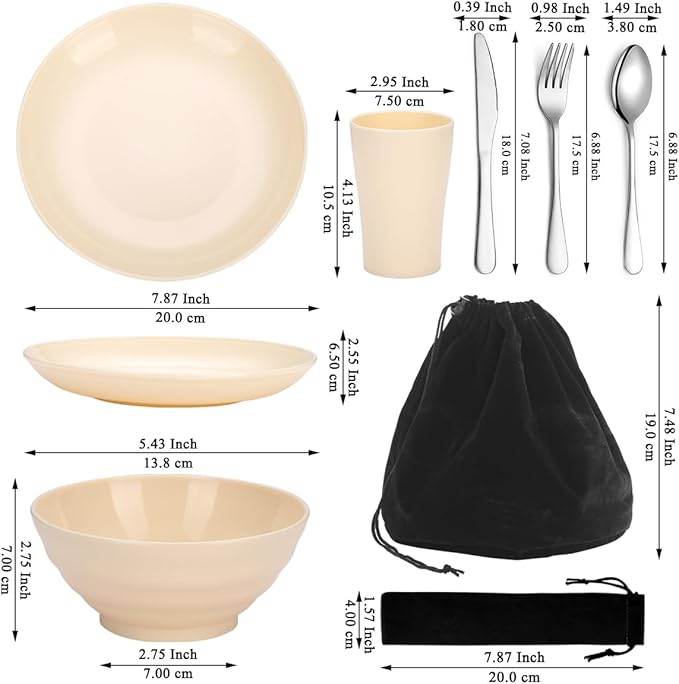 Kyraton Camping Utensils, Camping Mess Kit for Travel, Camping, Picnic, Outdoor, Camping Gear Include Knife, Spoon, Fork Silverware Set, Cup, Bowl, Plate, Camping Essentials for 2