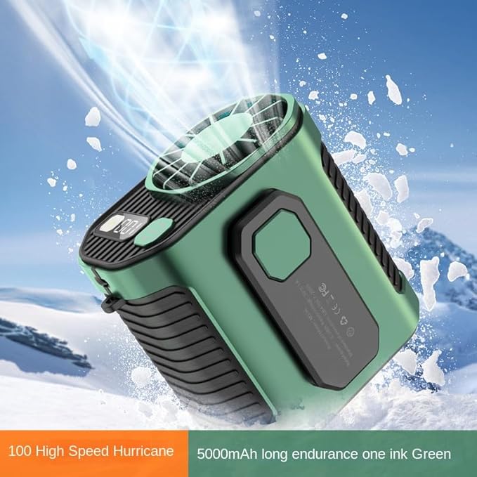 Camping & Outdoor Waist Fan - Portable Belt Clip-on Fan, USB Rechargeable, 100 Speed Settings, Hands-Free Personal Cooling for Hiking, Travel, Sports (green)