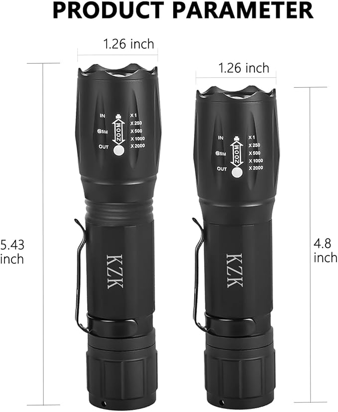 LED Flashlight, Bright 2500 Lumens Tactical Flashlight, 5 Modes Zoomable Beam, Waterproof & Durable for Camping, Outdoor, Home Emergency (2 Pack)