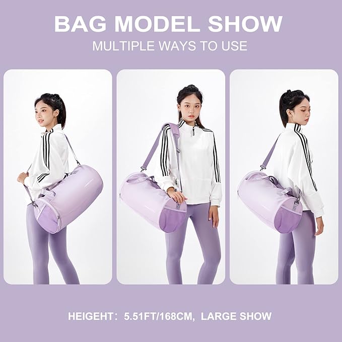 Gym Bag for Women & Men with Wet & Shoe Compartment, Small Duffle Bag for Travel, Sport, Gym, Workout, Overnight, Weekender, Carry-On - Purple