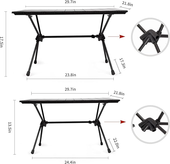 Naturehike FT11 Height Adjustable Camping Table, Ultralight Aluminum Roll Up Table with Carry Bag, Portable Backpacking Camp Table for Hiking Picnic Fishing Beach