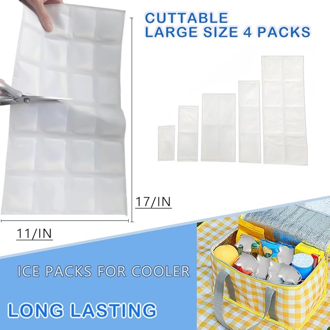 Ice Sheets for Coolers Reusable - Ice Pack Sheets - Ice Mat with Flexible 96 Ice Cube Packs - Ice Blanket Large Flat Freezer Long Lasting Ice Packs for Cooler