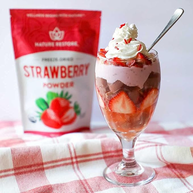Nature Restore USDA Certified Organic Freeze Dried Strawberry Powder, 8 Ounces, Non GMO, Gluten Free, Vegan