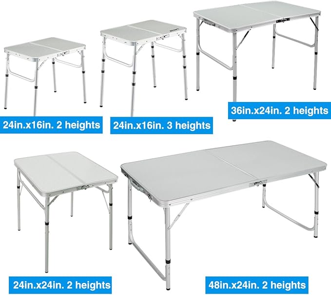REDCAMP Small Folding Camping Table,2ft Portable Aluminum Outdoor Small Foldable Table Adjustable Height Lightweight for Picnic Cooking Beach