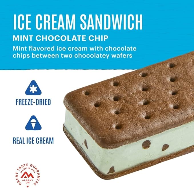 Mountain House Mint Chocolate Chip Ice Cream Sandwich Freeze Dried Backpacking & Camping Food 12-Pack