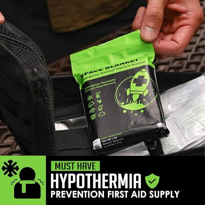 EVERLIT Survival Emergency Mylar Thermal Blankets -Space Blanket Survival kit Camping Blanket Perfect for First Aid, Outdoors, Hiking,Bug Out Bag,Marathons or First Aid (Forest Green)