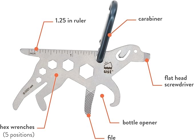 UST Tool-a-Long Multi-Tool Carabiners with Durable, Compact Stainless Steel Construction for Hiking, Kayaking, Camping, Travel and Outdoor Survival