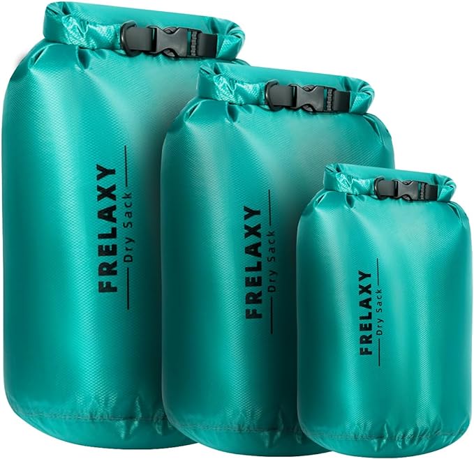 Frelaxy Waterproof Dry Bag 2 Pack/3 Pack, Lightweight Portable Dry Bags, 5L & 15L & 25L Durable Dry Sack Set Keep Gear Dry for Hiking, Camping, Boating, Backpacking, Kayaking (3 Pack - Turquoise)