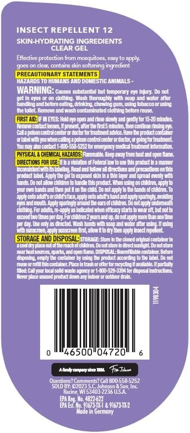 OFF! Clean Feel Insect Repellent Clear Gel with 20% Picaridin, Bug Repellent with Long Lasting Protection from Mosquitoes, Hydrating, 6 oz