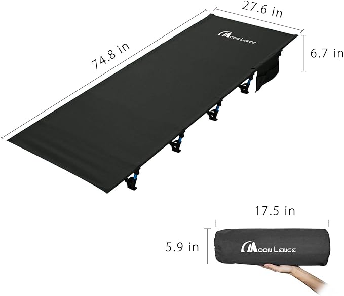 MOON LENCE Folding Camping Cot Outdoor Camping Bed Portable with Carry Bag Camp Cots for Adults for Hiking Backpacking Car Camping Outdoor&Indoor&Beach Use (black1)