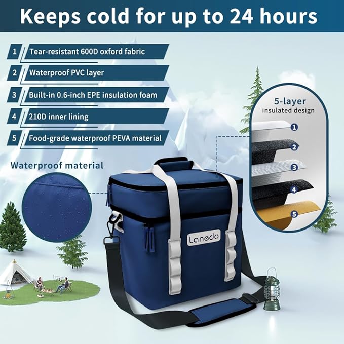 Lisa Lunch Soft Cooler 20/36 Can, Insulated Bag Portable Ice Chest Box for Lunch, Beach, Drink, Beverage, Travel, Camping, Picnic, Car, Trips, Cooler Leak-Proof