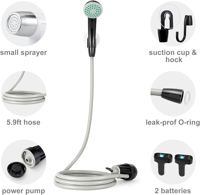 KEDSUM Portable Shower, Portable Camp Shower Pump with Rechargeable Battery, Portable Shower for Camping, Portable Outdoor Shower Head for Camping, Hiking, Traveling(+ Handheld Sprayer)