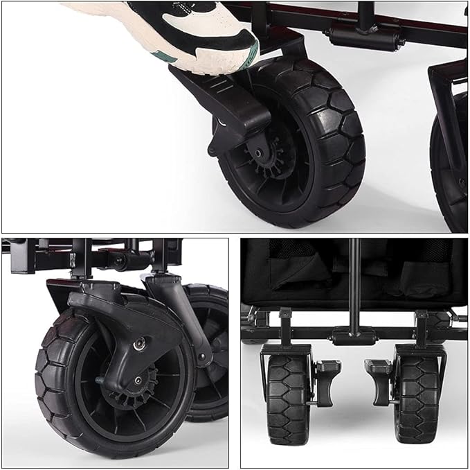 WHITSUNDAY Collapsible Folding Garden Outdoor Park Utility Wagon Picnic Camping Cart with Bearing and Brake 8" All Terrain Wheels with Push Bar (Ocean Blue)