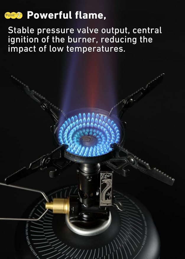 CAMPINGMOON Canister Top Stove Portable Compact Foldable w/Micro Regulator w/4Flex w/igniter XD-2F (Year of the Snake Limited Black Edition)