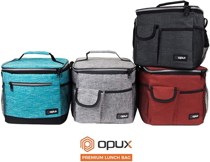 opux Insulated Lunch Bag for Men Women, Leakproof Heather Green Lunch Box for Work, Portable Soft Lunch Cooler Bag with Shoulder Strap, Adult Lunchbox Lunch Pail for Kid Boy Girl School, 18 Can/10L