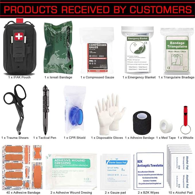 Ifak Med Trauma Kit, Black Molle Tactical Emergency First Aid Kit,Military Survival Molle EMT Medical Kit Refill Supplies Fot Duty Belt