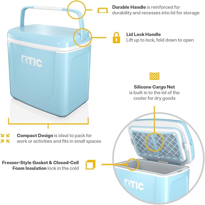 RTIC 8 QT Road Trip Personal Cooler, Small, Compact, Insulated, Portable Ice Chest Box for Food, Drink, Beverage, Beach, Camping, Picnic, Fishing, Boat, 12-Can Capacity