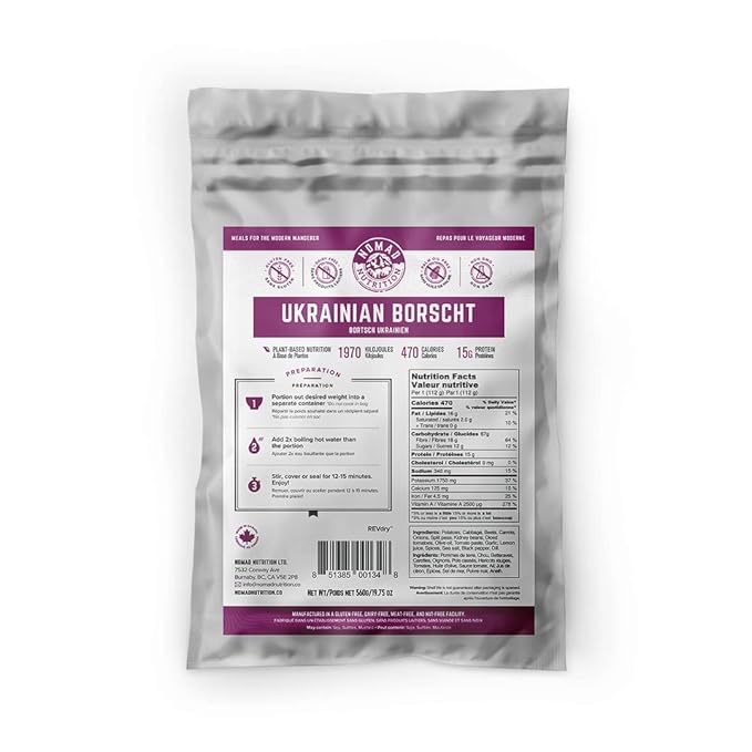 Nomad Nutrition β Ukrainian Borscht | High Energy, All Natural Ingredients | Plant-Based & Non-GMO | Just Add Boiling Hot Water| 560g / 19.75oz (Pack of 1)