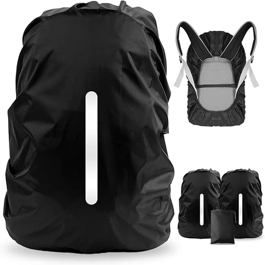 LAMA 2pcs Waterproof Rain Cover for Backpack, Reflective Rainproof Protector for Anti-dust and Anti-Theft L 45L-55L Black
