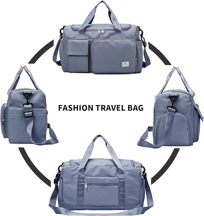 Travel Duffel Tote Bag with Dry Wet Separation Pocket, Weekender Bag for Women and Men,Waterproof Bag with Shoe Compartment Lightweight and Easy Carry on Blue