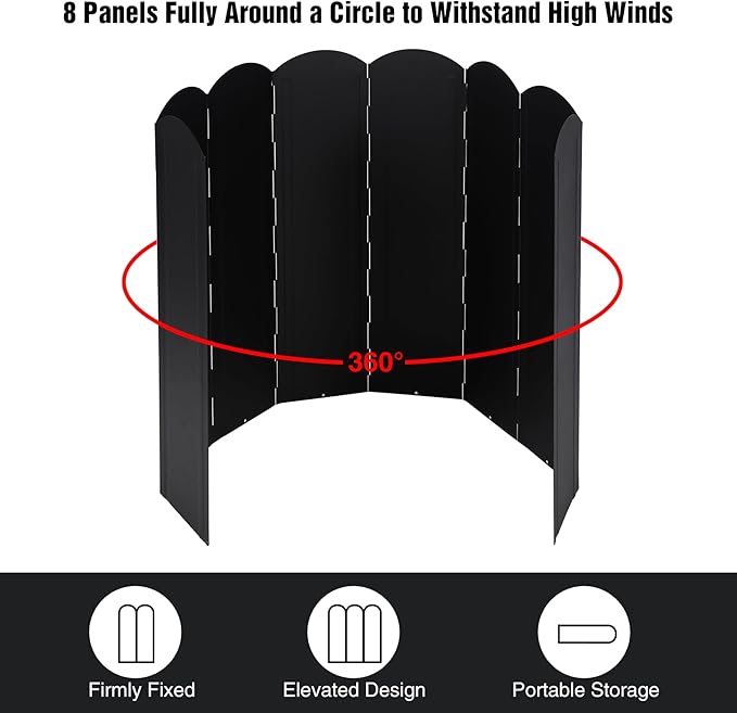 Lineslife 23.6" Extra Tall Camping Stove Windscreen, 8-Panel Lightweight Folding Windshield for Butane/Propane Burners & Grills, Portable with Carry Bag (Camping Hiking)