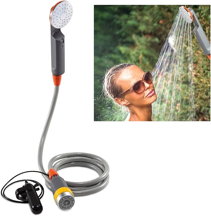 Ivation Portable Camping Shower | Compact Handheld & Hands-Free Rechargeable Outdoor Shower Head & Cleaning System w/ 3.7V Pump, 6-Ft Hose, Bidet Head, Removable Filter, Multiuse Hook & USB Cable