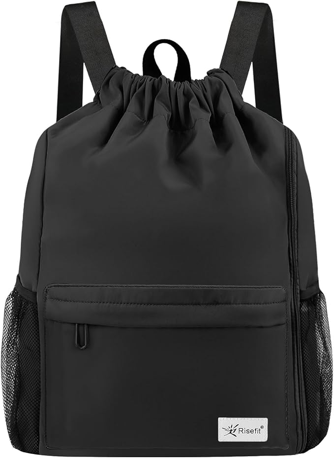 Drawstring Backpack with Mesh Pockets String Gym Bag Sackpack Sandproof Water Resistant Beach Backpack for Men Women