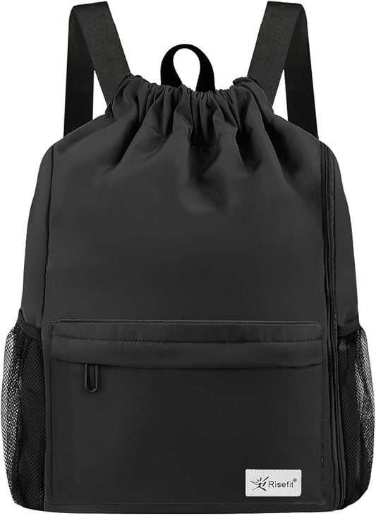 Drawstring Backpack with Mesh Pockets String Gym Bag Sackpack Sandproof Water Resistant Beach Backpack for Men Women