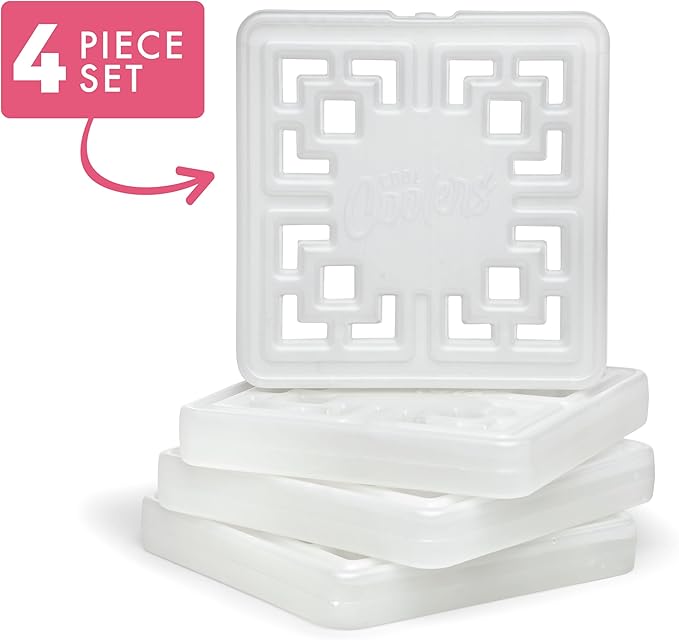 Cool Coolers Fashion Ice by Fit & Fresh, 4 Pack Large Slim Ice Packs, Unique Ice Pack Design for Womens Lunch Bag, Space Saving Reusable Ice Packs for Lunch Boxes, Cooler Ice Packs, Pearl White, 4PK