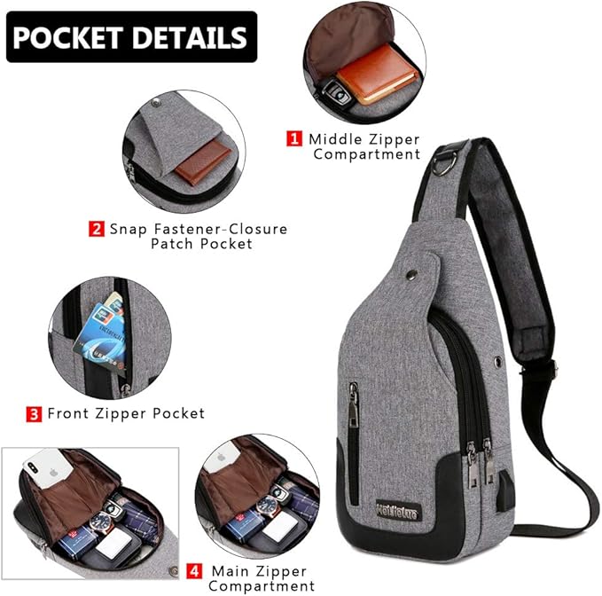 Peicees Travel Gym Bike Sling Bag Shoulder Backpack Daypack w/USB Charging Port