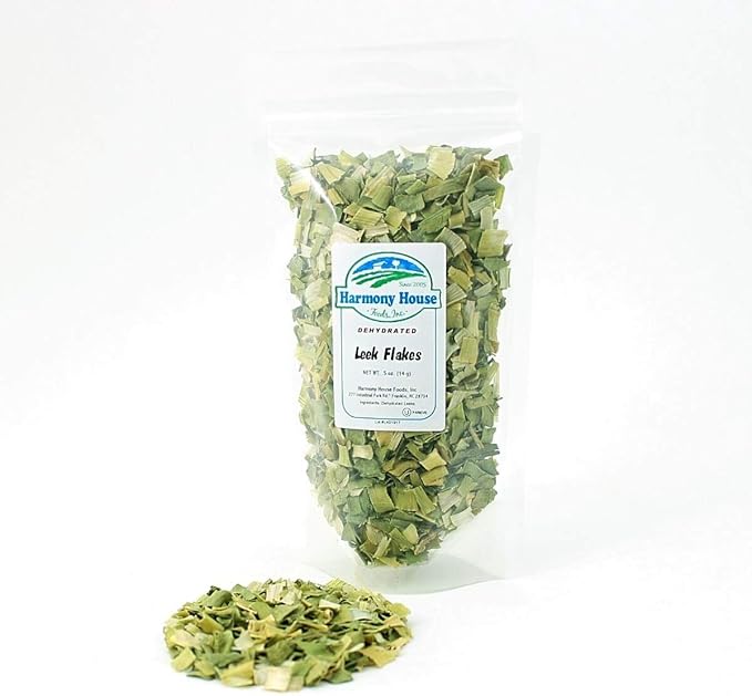 Harmony House Foods Dehydrated Leek Flakes - Air Dried Vegetables for Soup and Cooked Dishes, Great for Camping, Survival, and Backpacking