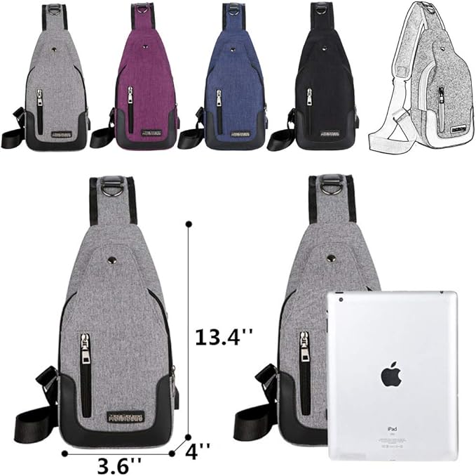Peicees Travel Gym Bike Sling Bag Shoulder Backpack Daypack w/USB Charging Port