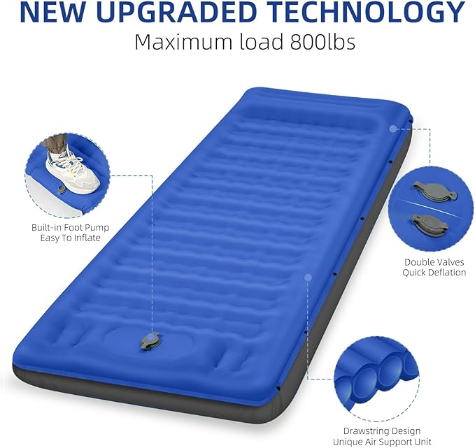 Camping Sleeping Pad, Extra Thick 5 Inch Camping Mat with Pillow Built-in Foot Pump Inflatable Sleeping Pads Compact for Camping Backpacking Hiking Traveling Tent(Blue Grey)