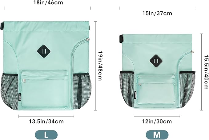 WANDF Drawstring Backpack Sports Gym Bag with Shoes Compartment, Water-Resistant String Backpack Cinch for Women Men (Large,Mint green)