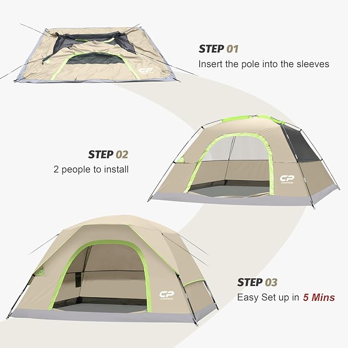 CAMPROS CP Tents for Camping 4/6 Person Tent Waterproof Windproof Double Layer Camping Tent, Easy Setup Dome Tent with Large Mesh Windows & Wider Door for Outdoor Camping & Hiking