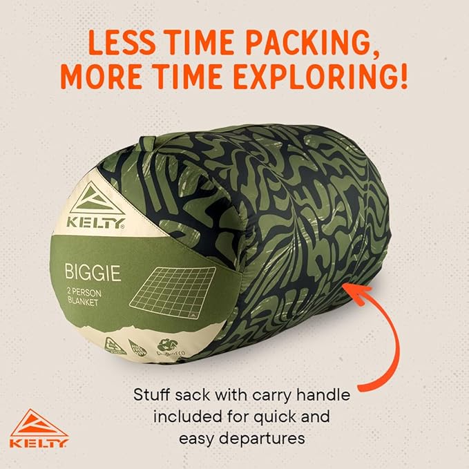 Kelty Biggie Blanket, 2 Person Large Insulated Camping Indoor Outdoor Travel Blanket and Ground Picnic Covering, Updated for 2022