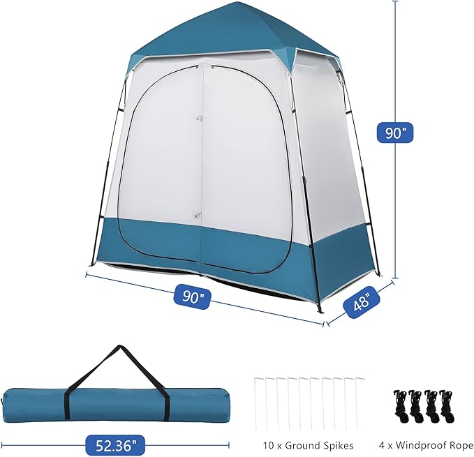 Outvita Oversize 2 Rooms Shower Tent, 7.5 FT Outdoor Pop up Changing Room, Instant Extra Wide Privacy Shelter for Camping Dressing Toilet Bathroom with Carry Bag, Blue & White
