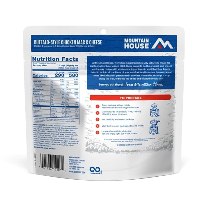 Mountain House Buffalo-Style Chicken Mac & Cheese | Freeze Dried Backpacking & Camping Food | 2 Servings