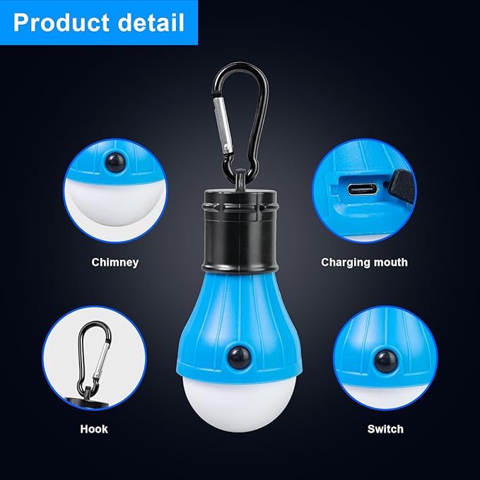 Led Camping Lantern USB Rechargeable,Outdoor Tent Lights for Camping Hanging,Kids with Clip Hook Camping Flashlight (4 Packs Colored)