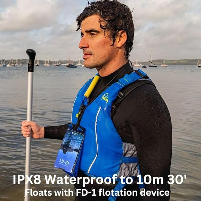 Aquapac Waterproof Phone Case, Medium, Blue, Lanyard, iPhone and Android, Made in The UK, Hiking, Mountain Biking, Running Accessory, Travel Essential, 5 Year Warranty. IPX8 Certified to 30 ft deep.