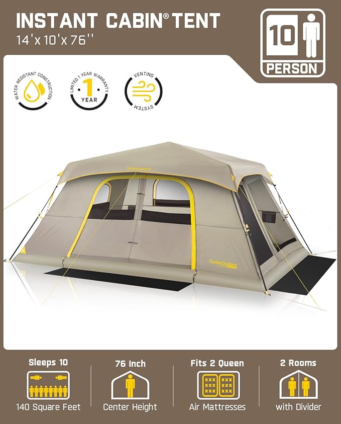 FanttikOutdoor Zeta C8 Air/C10 Air Camping Tent, Lightweight 10 Person Instant Cabin Tent Setup in 60s, 20% Lighter, Ultralight with Carry Bag for Family Camping & Hiking, Upgraded Ventilation