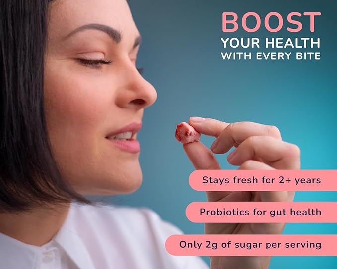 Yozz Probiotic Freeze Dried Yogurt Snack with Real Strawberries - No Sugar Added - 1 Billion CFU per Serving - 10 Individual Packs - For Adults, Babies, and Toddlers - Tastes Wow