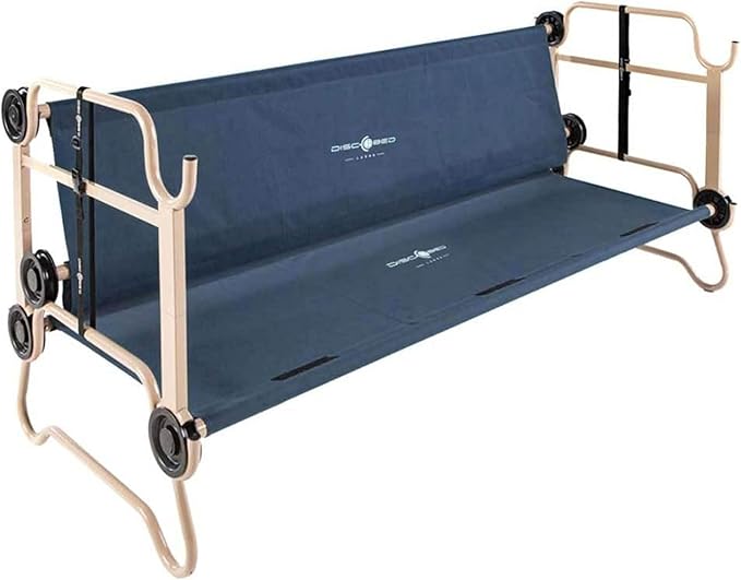 Disc-O-Bed Large Outdoor Convertible 2 Person Bench and Double Camping Cot Portable Bed Bunk System for Adults
