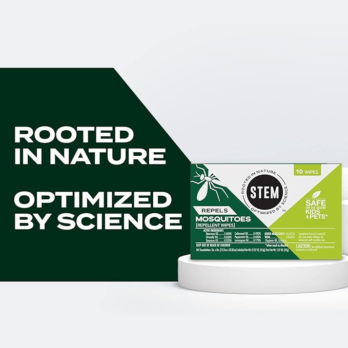 Stem Repels Mosquitoes: Mosquito Repellent Wipes with Botanical Extracts, 30 Count