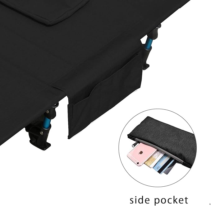 MOON LENCE Folding Camping Cot Outdoor Camping Bed Portable with Carry Bag Camp Cots for Adults for Hiking Backpacking Car Camping Outdoor&Indoor&Beach Use (black1)