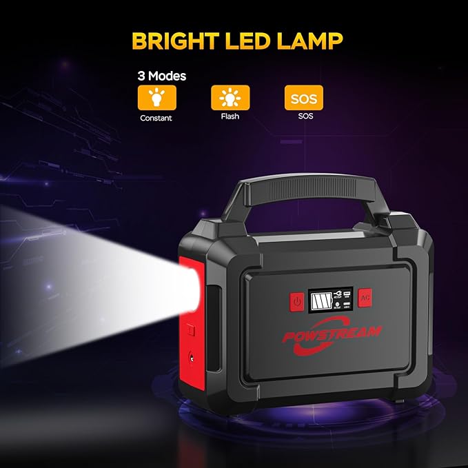 POWSTREAM Solar Powered Generator 167Wh Portable Power Station with Solar Panel 30W Included, 100W Power Bank with AC Outlet QC3.0 for Camping Boat Trip Hunting Outdoor Adventures Emergency Backup