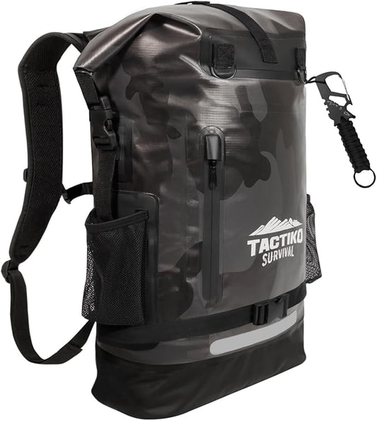 TACTIKO 30L Heavy-Duty 100% Waterproof Backpack, Roll Top Dry Bags for Kayaking, Hiking, Camping, Survival