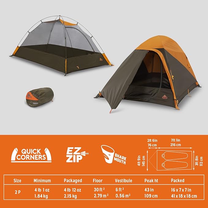 Kelty Grand Mesa 2P or 4P Backpacking Tent – 3 Season Camping, Thru Hiking Shelter, Aluminum Pole Frame, Single Door + Vestibule, 2024 Model