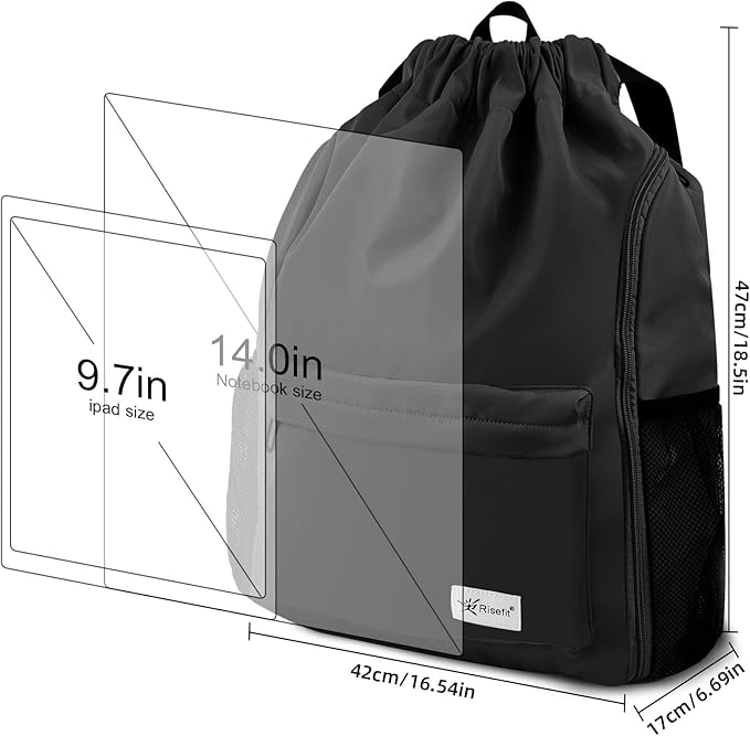 Drawstring Backpack with Mesh Pockets String Gym Bag Sackpack Sandproof Water Resistant Beach Backpack for Men Women