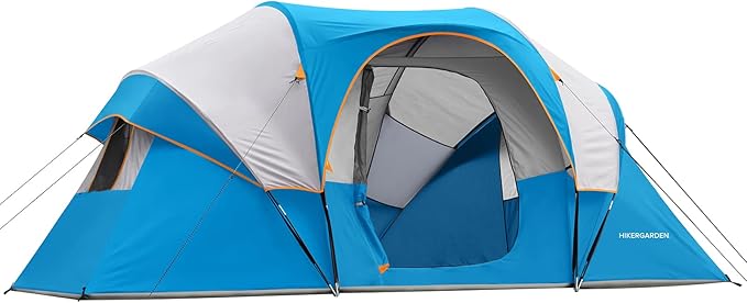 HIKERGARDEN 10 Person Camping Tent - Portable Easy Set Up Family Tent for Camp, Windproof Fabric Dome Tent Outdoor for Hiking, Backpacking, Traveling-14'x11'x74in(H)